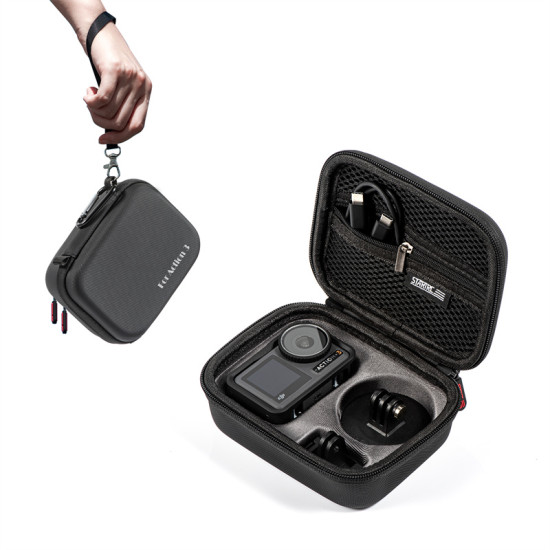 For DJI Osmo Action 3 Carrying Case Camera Handbag Accessories Black PU Storage Box Portable Hard Bag Battery Protector STARTRC