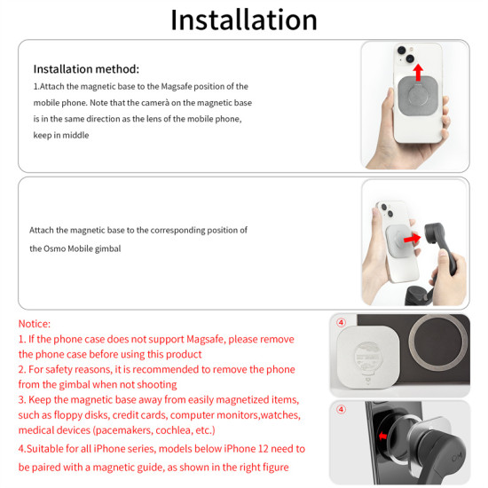 Magnetic Adapter Ring Holder Phone Mount for DJI OSMO SE/5/6 Gimbal Stabilizer STARTRC Support MagSafe Part Accessories Bracket