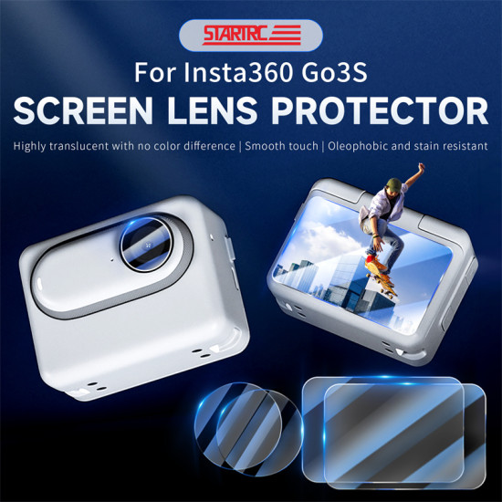 STARTRC Screen Lens Protector suitable for Insta360 Go 3S Shadow Stone tempered film screen explosion-proof high penetration lens film two sets