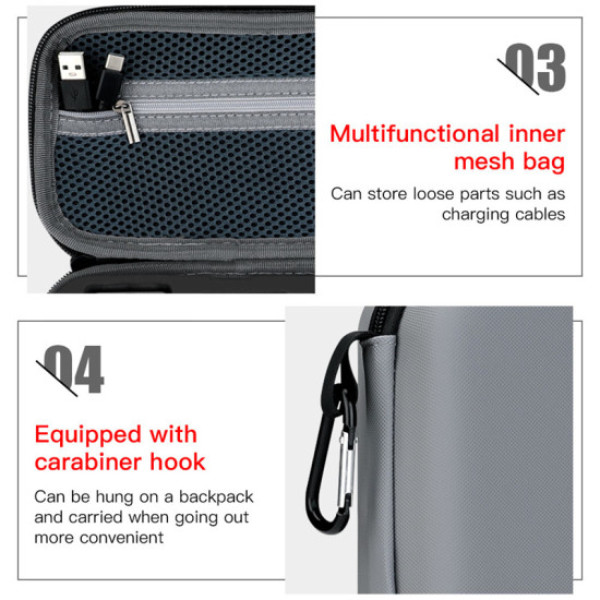 For DJI Action 2 Portable Case Accessories Bag Hard Cover Storage Box Handbag Parts Waterproof Black Nylon Grey PU