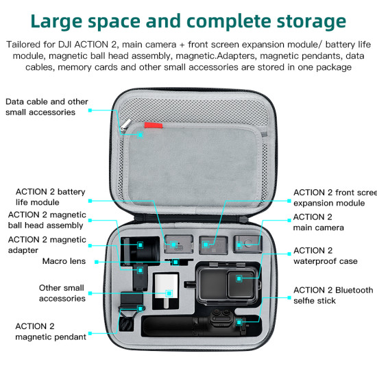 For DJI Action 2 Handbag Sports Camera Storage Bag Gray Carrying Case Portable Shockproof and Large Capacity Box Accessories