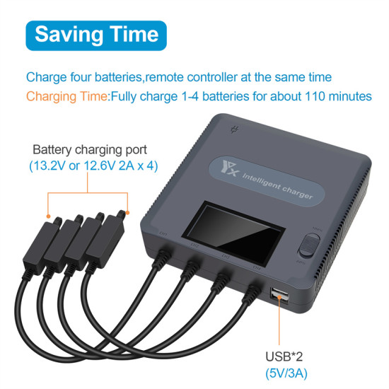YX Digital Display Charger For DJI Mavic AIR 2/2S Use FCC UL/CE GS/BS/SAA Drone Battery 13.2V/2.0A USB Accessories Kit Combo 