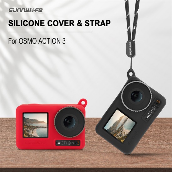 Camera Cover For DJI OSMO ACTION 3 Accessories Silicone Protective Parts Case Sport Scratch-proof Protector Lanyard Line Sunnylife 
