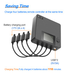 For DJI YX Dji Air3 Charger Color Screen Battery Manager 4-Way Digital Display Storage Charger 