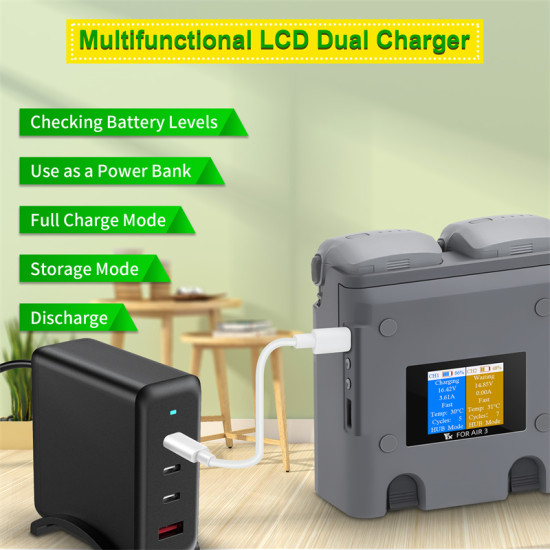 AIR 3 Multlfunctlonal LCD Dual Charger