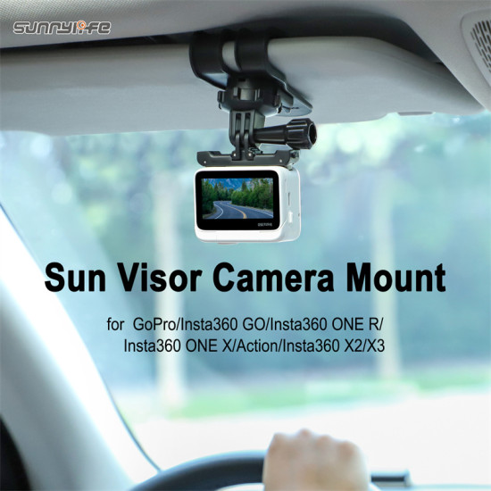 Car Sun Visor Mount Camera Holder Cell Phone Vlog Accessories Sunnylife 360°Rotating for Insta360 GO 3/360 X3/GoPro 11/Action 3