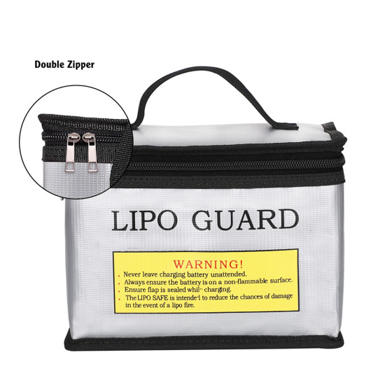 Fireproof Explosionproof Lipo Safe Bag for Lipo Battery Storage and Charging , Large Space Highly Sturdy Double Zipper Lipo Battery Guard (215*115*165MM)