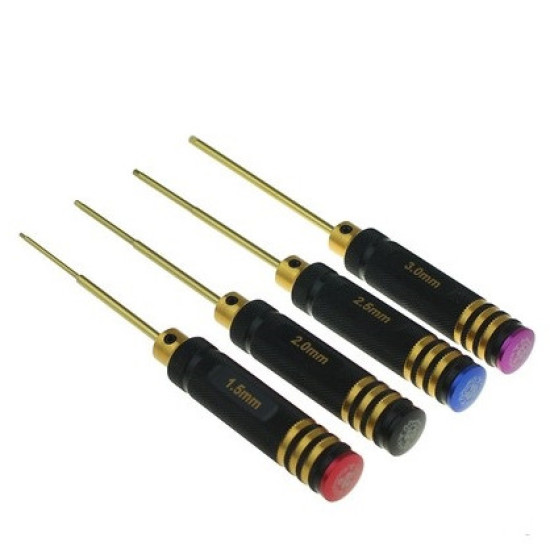 4pcs 1.5 / 2.0 / 2.5 / 3.0mm Hex Screwdriver Kit HSS Titanium Coated Repair Tool Set