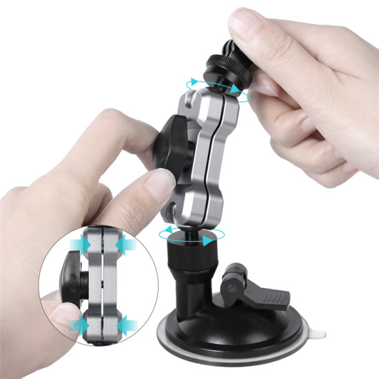 Aluminum Car Sucker Mount for DJI Pocket 2 GoPro 9 Insta 360 One X2 Fimi Palm Angles Adjustable Suction Cup Bracket Phone Holder 